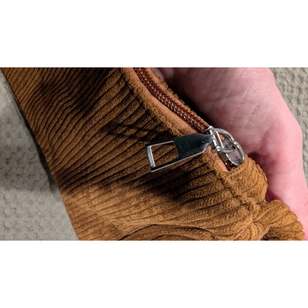 Corduroy Baguette Shoulder Bag Small Ginger Brown Ribbed Retro 90s Y2K Indie - Picture 2 of 5